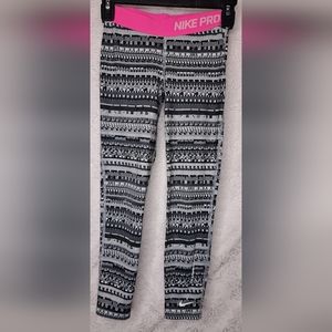Nike Pro Compression Tight Leggings Pants Pink/Gray Size Small Geometric Print